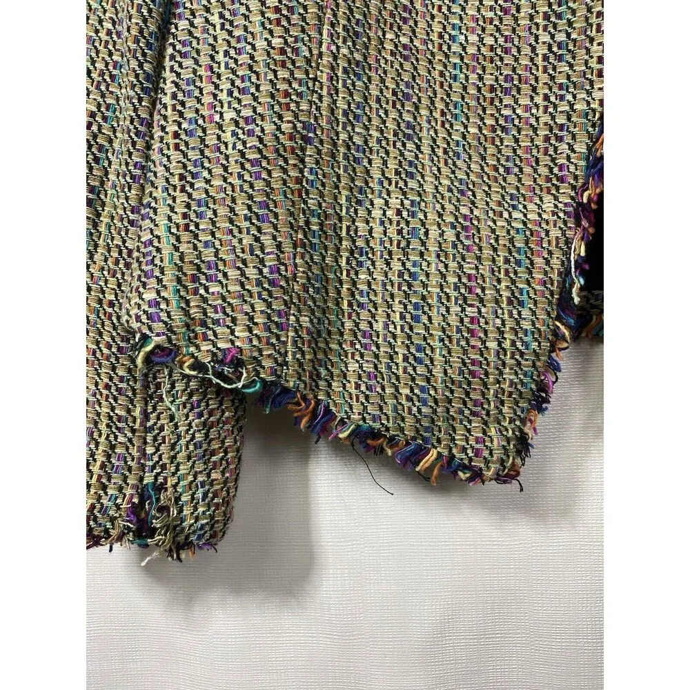 Vtg Silkland Womens Blazer Sz S Jacket Beige Rainbow Woven‎ Tweed Fringe 90s